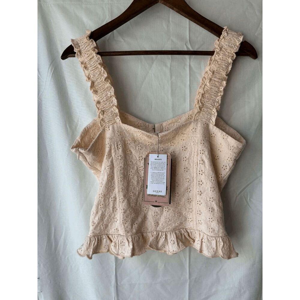 Guess SL Sangallo Carmen Tank Crop Top in Light Pink Womens Size Medium - Picture 2 of 2